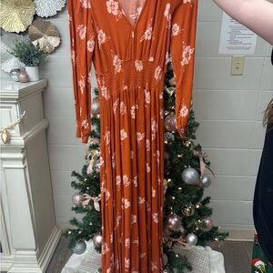 Forever 21 Rust Floral Long Sleeve Dress